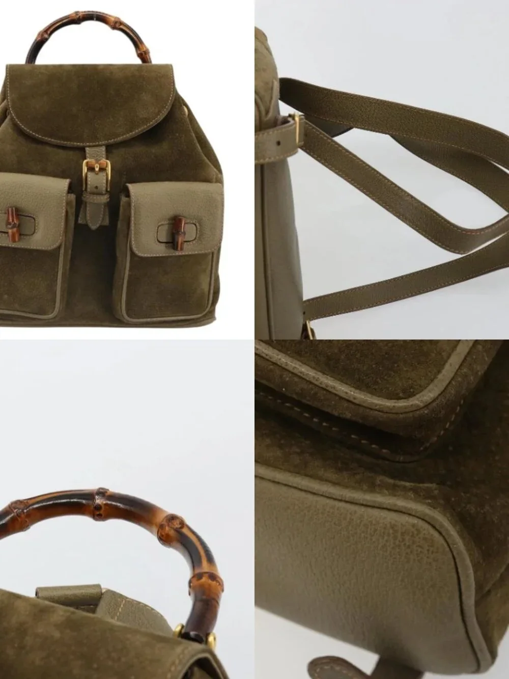 GUCCI Backpack Suede Khaki Gold 003 2058 0016 Auth 184537A